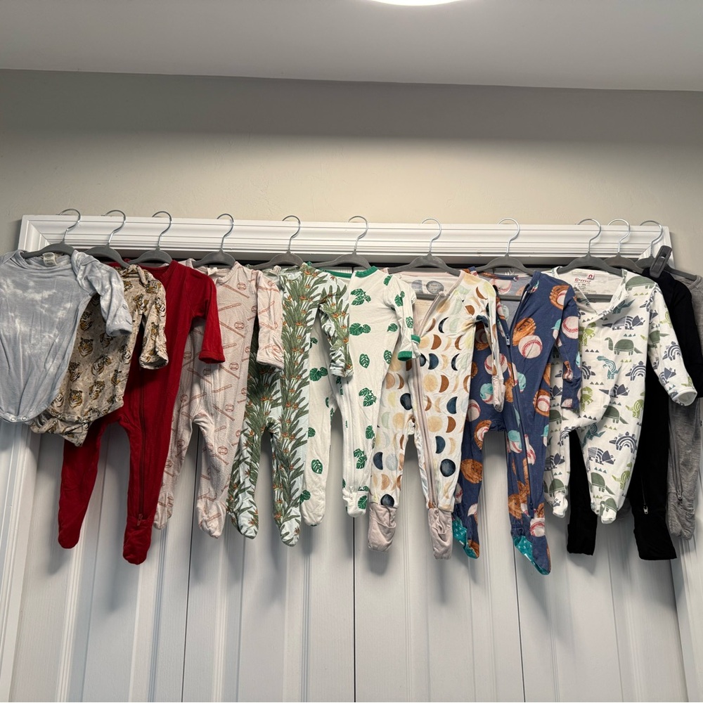 Lot of 11 - Bamboo Footies & Rompers - Little Sleepies, Posh Peanut, Magnetic Me
